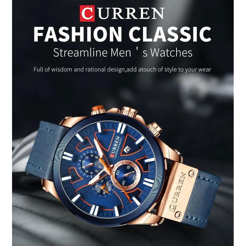 Relógio masculino curren 8346 esportivo couro