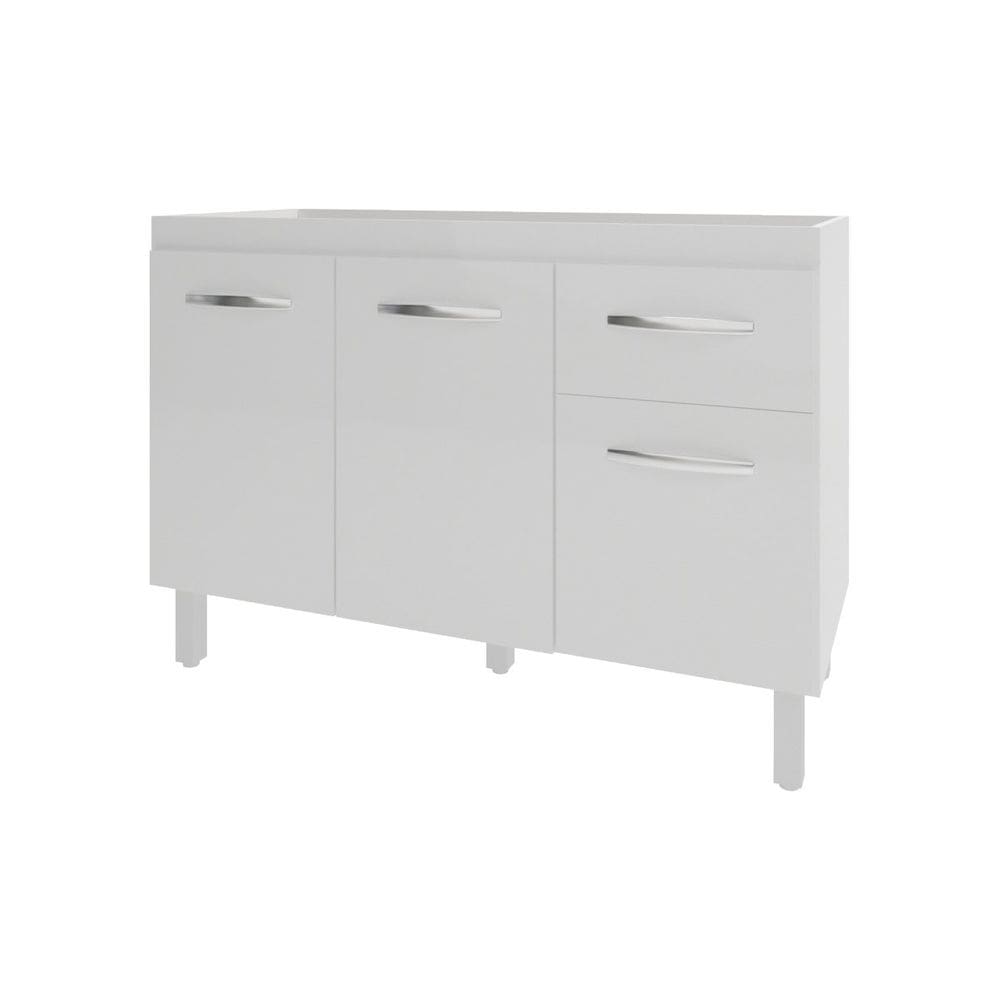 Balcão Armário Gabinete Para Pia de Cozinha 118 cm Aline 3 Portas e 1 Gaveta Branco