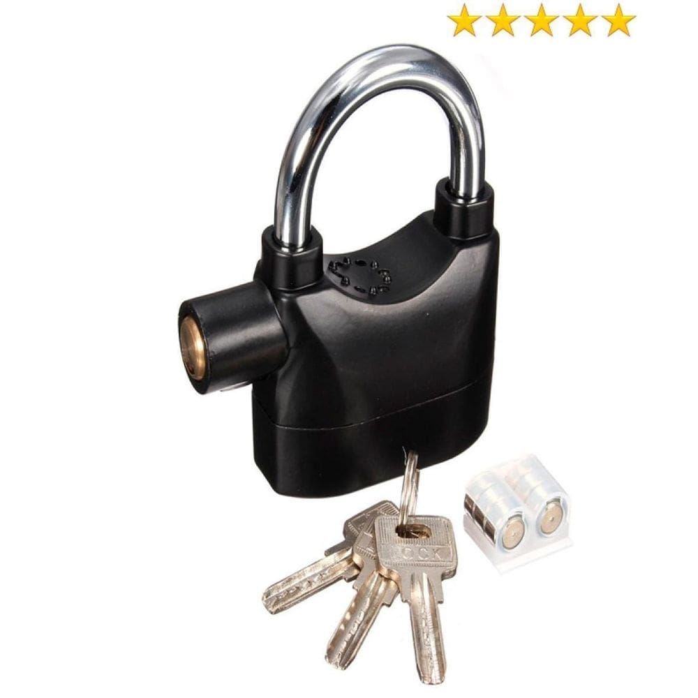 Cadeado alarme sonoro sirene antifurto + 3 chaves a laser