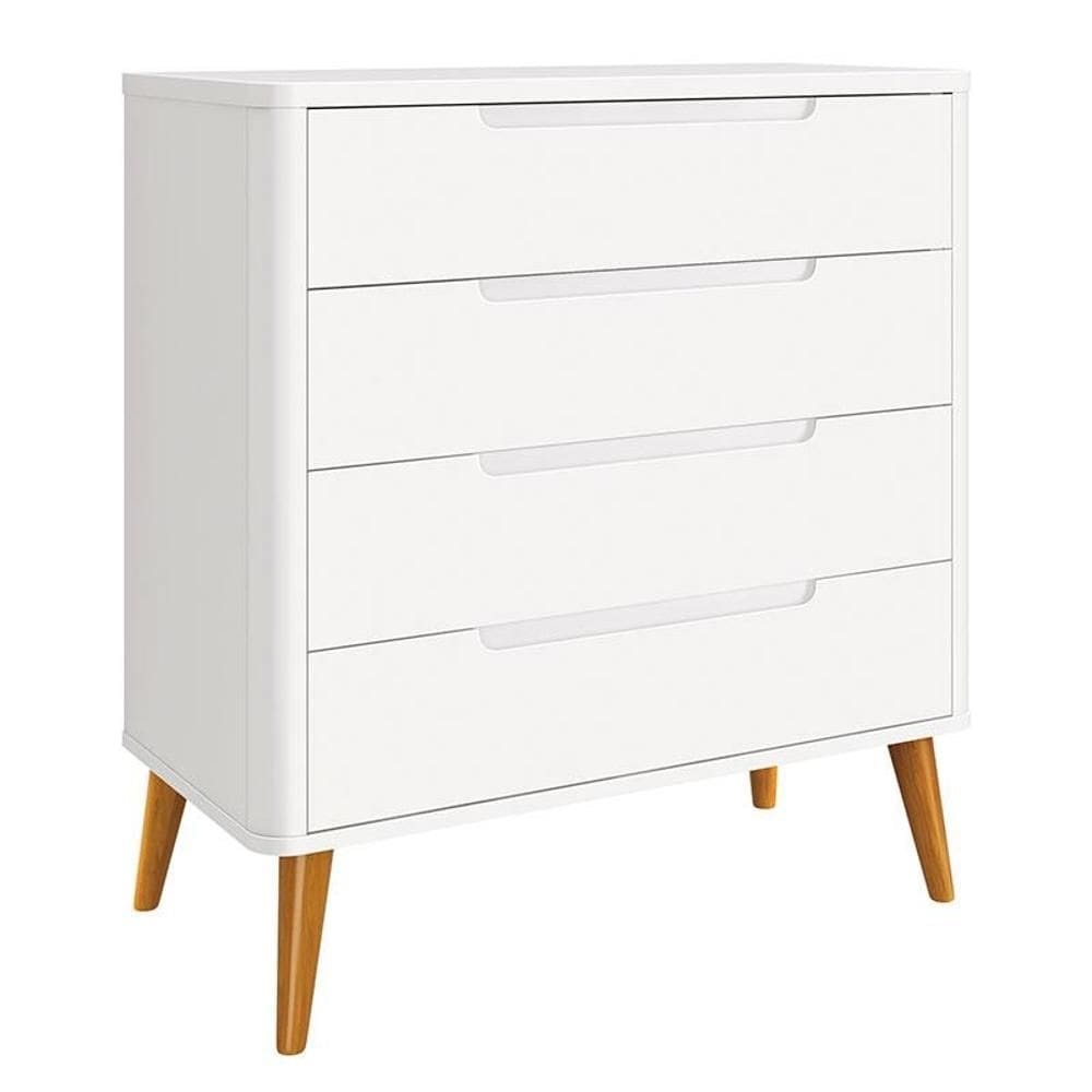 Cômoda Gaveteiro Infantil Retrô Boom Branco com Pés Amadeirado - Reller