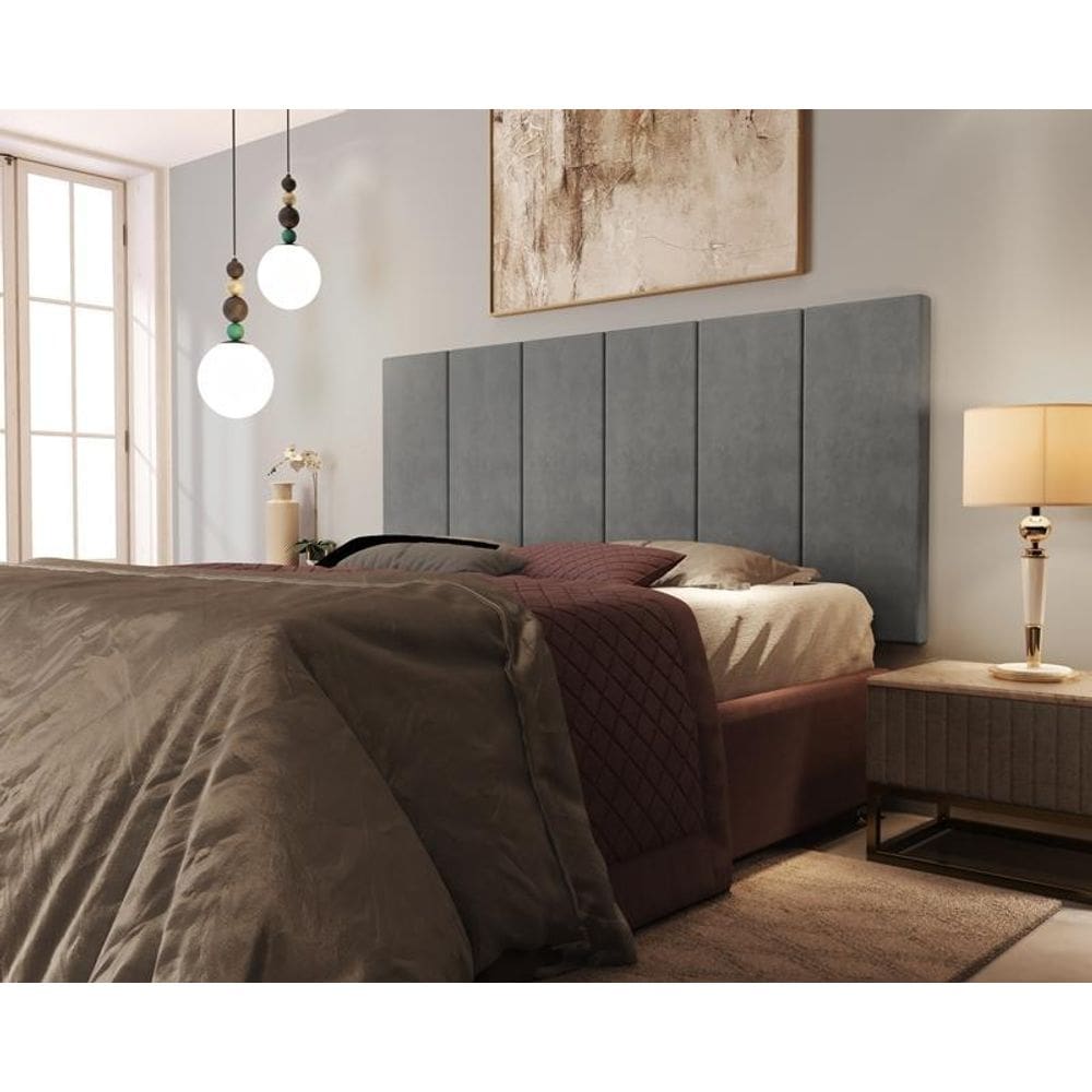 Painel cama box valence queen 1,60 tecido suede cor cinza