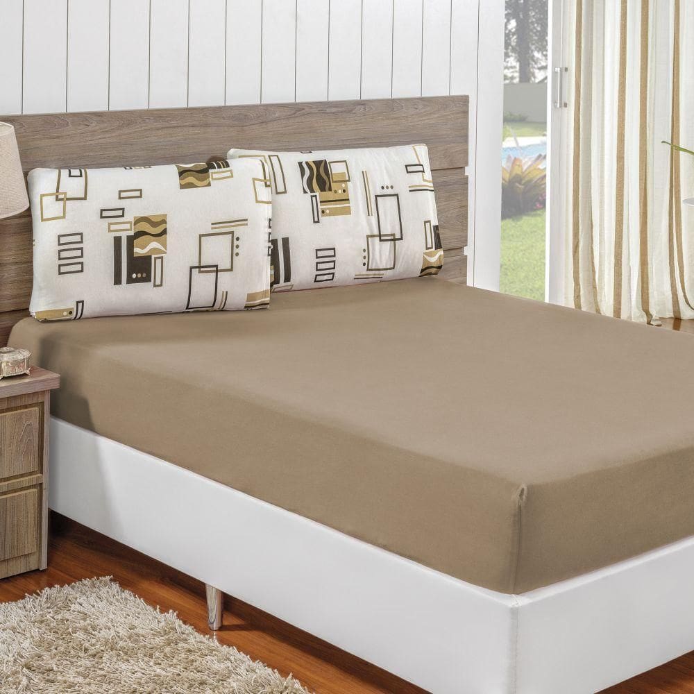 Jogo lençol solteiro em malha 100% algodão 2 peças - avelã