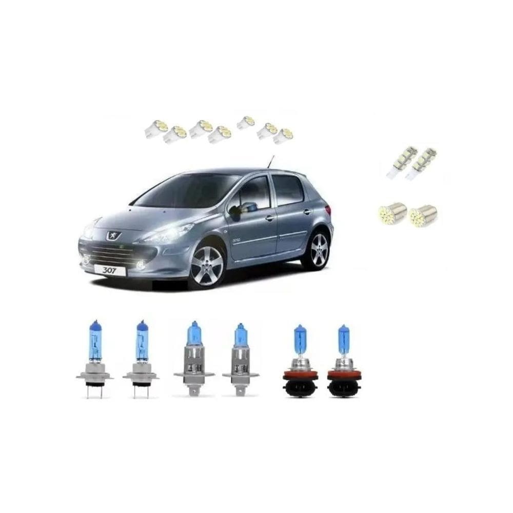 Farol peugeot 307 2001 a 2006 kit lâmpadas super brancas