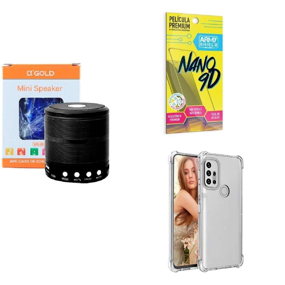 Kit caixa de som + capinha motorola g10 + película 9d