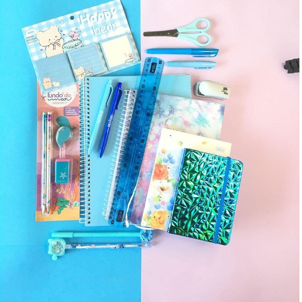 Kit papelaria combo recheado tons de azul master 2.0