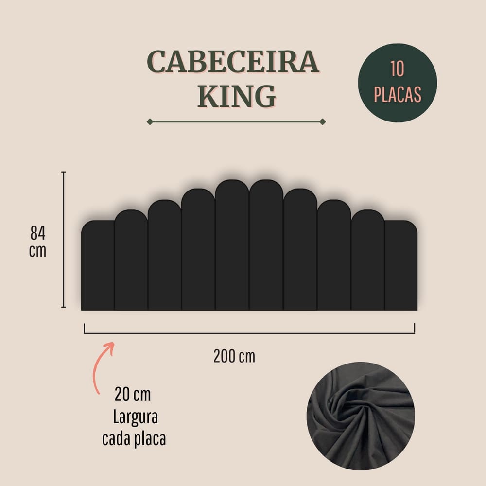 Cabeceira King Estofada Kit 10 Placas Concha - Suede Preto