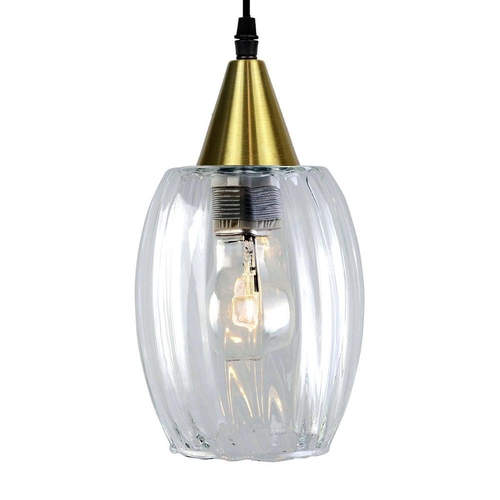 Lustre pendente taschibra badih p canelado transparente ouro