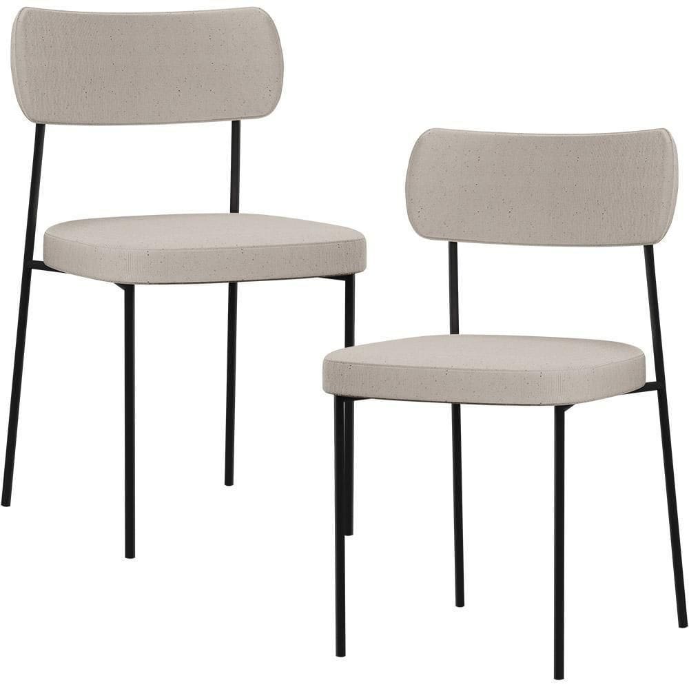 Kit 02 Cadeiras Estofadas Para Sala De Jantar Melina L02 Cru