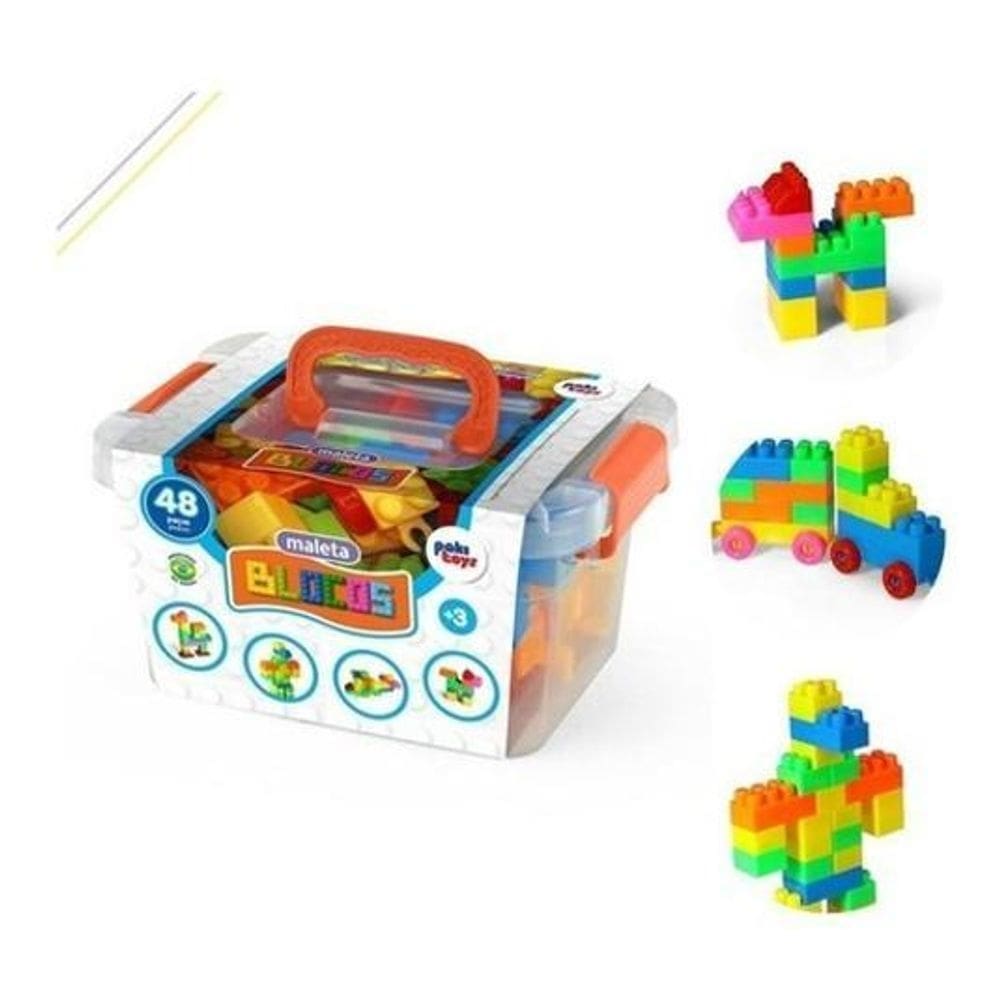 48 blocos montar maleta montagem brinquedo educativo