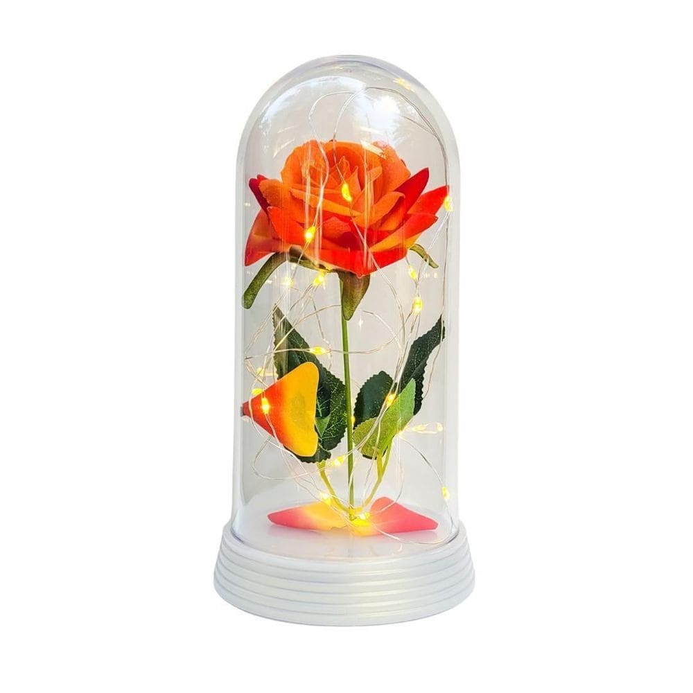 Luminária a rosa encantada laranja 20 cm base pérola quente