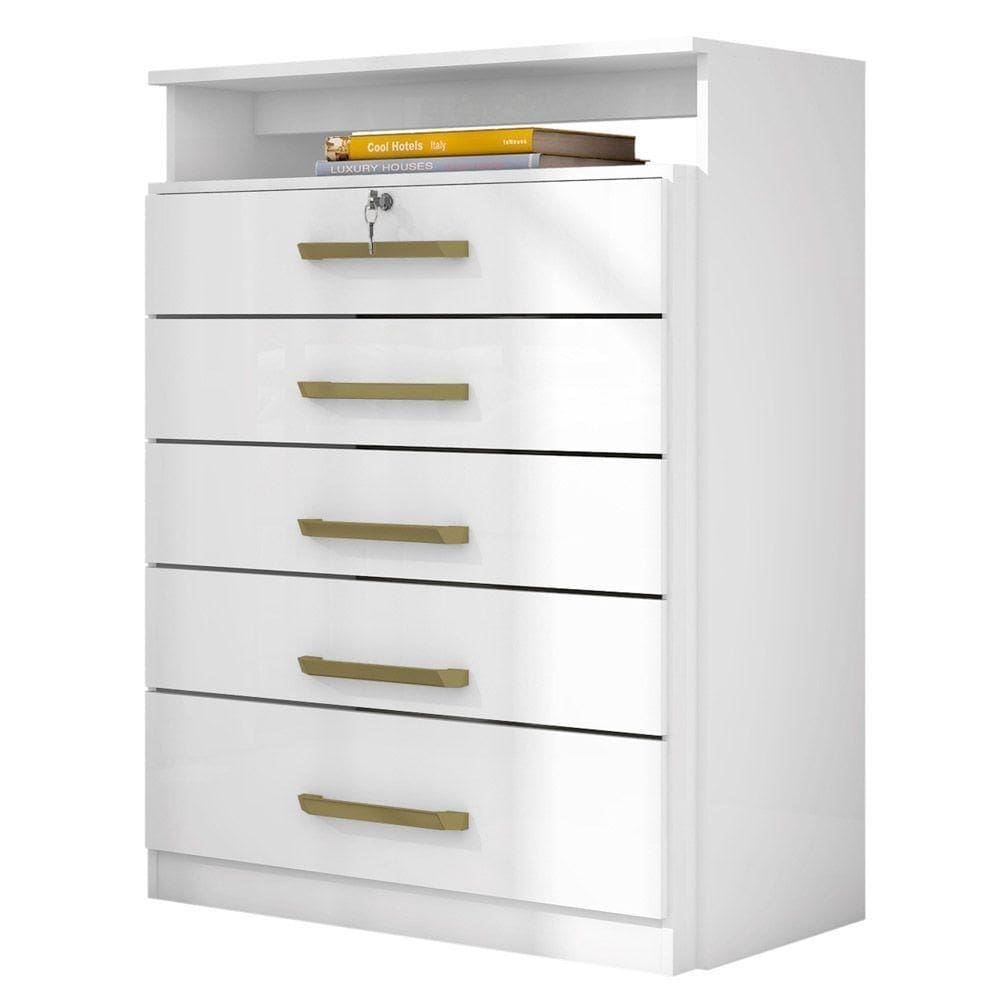 Cômoda Para Quarto 5 Gavetas 1 Nicho Triunfo D02 Branco