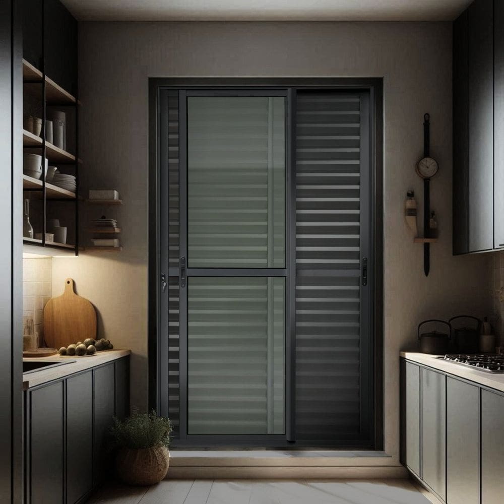 Porta de Correr Venez. 3 Folhas Moveis 210 X 150 Elite com Fechadura Tetra Vidro Liso Preto