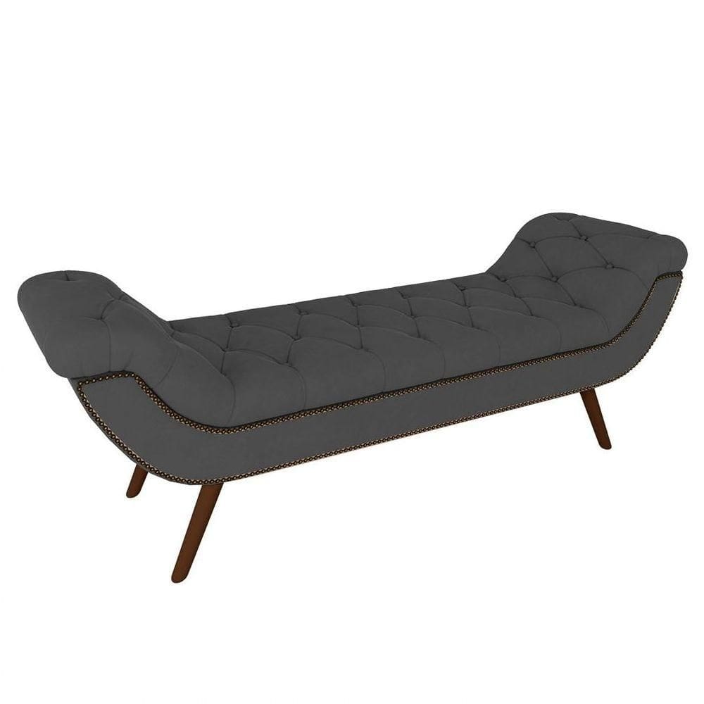 Puff Recamier Calçadeira 160cm Pés Palito Madeira Vêneto P02 Veludo Chumbo