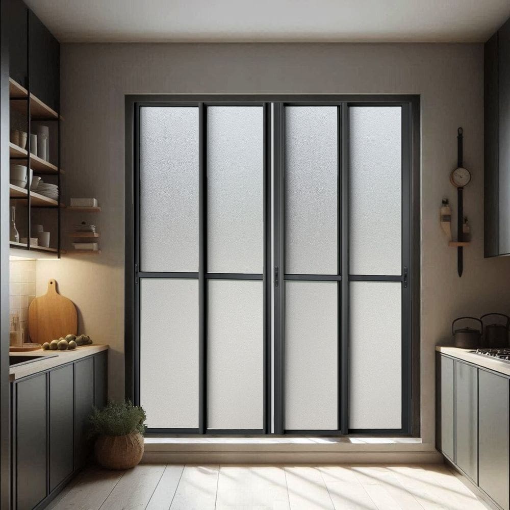 Porta de Correr 4 Folhas Moveis 210 X 200 Elite com Fecho Automático Vidro Liso Preto