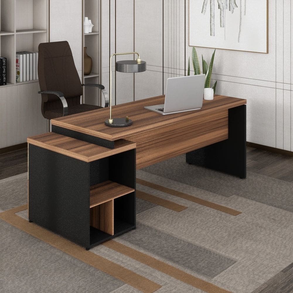 Mesa Diretor com Gaveteiro 2 Gavetas 1 Pasta Pé Quadro Marrom/Preto