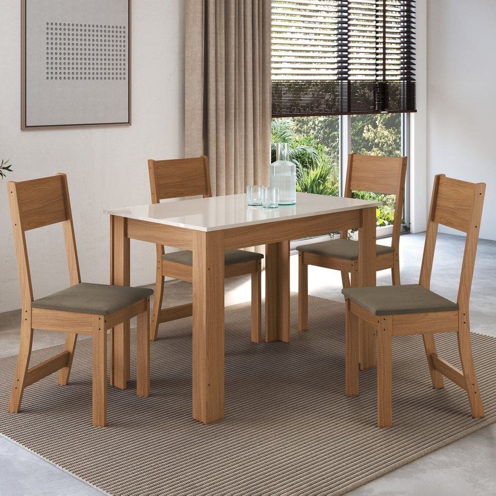 Conjunto Sala de Jantar 1 Mesa 4 Cadeiras Versalhes Freijó/Off-White/Cacau