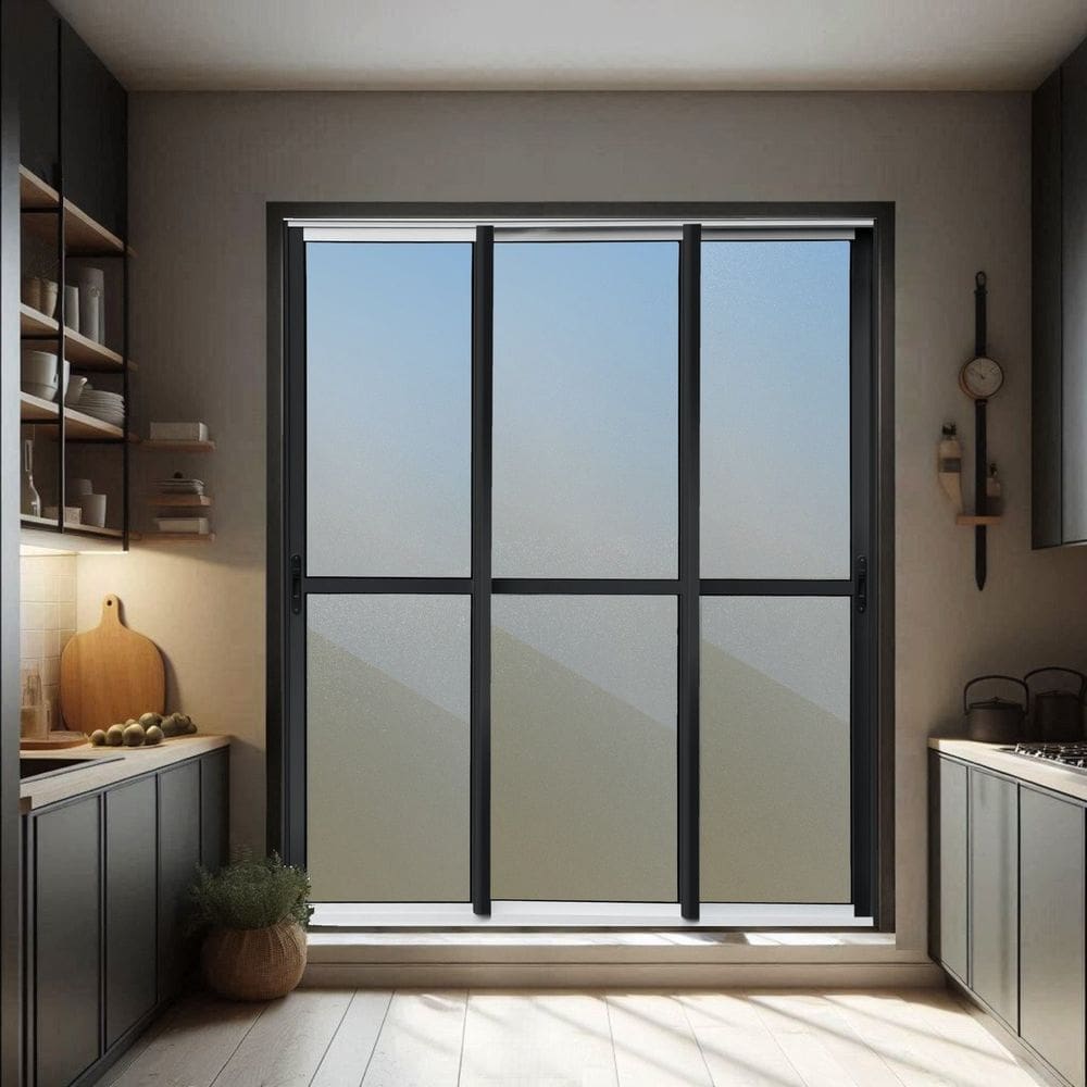 Porta de Correr 3 Folhas Moveis Sequenciais 210 X 120 Elite com Fechadura Tetra Vidro Reflex Mix Preto