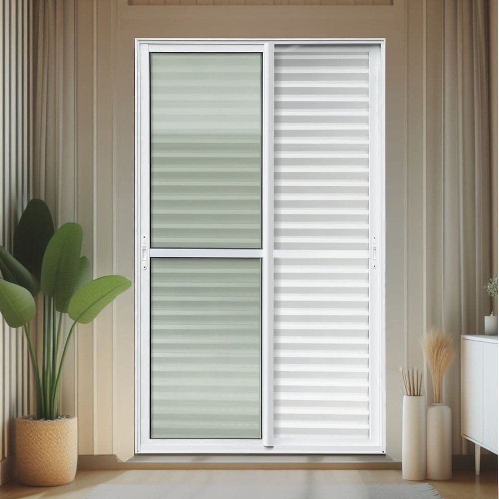 Porta de Correr Venez. 3 Folhas Moveis 210 X 150 Elite com Fecho Automático Vidro Liso Branco