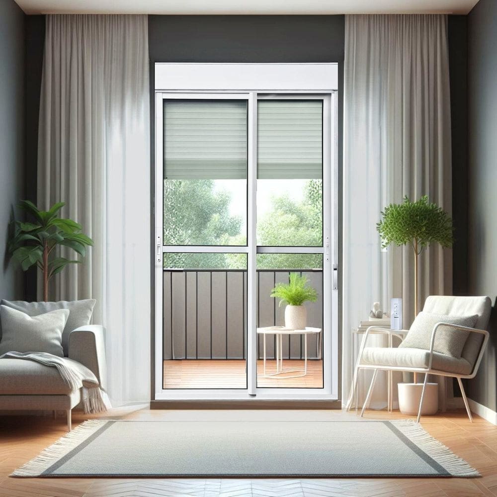 Porta de Correr com Persiana Integrada 2 Folhas Móveis 230 X 150 Elite com Fecho Automático Vidro Li Branco