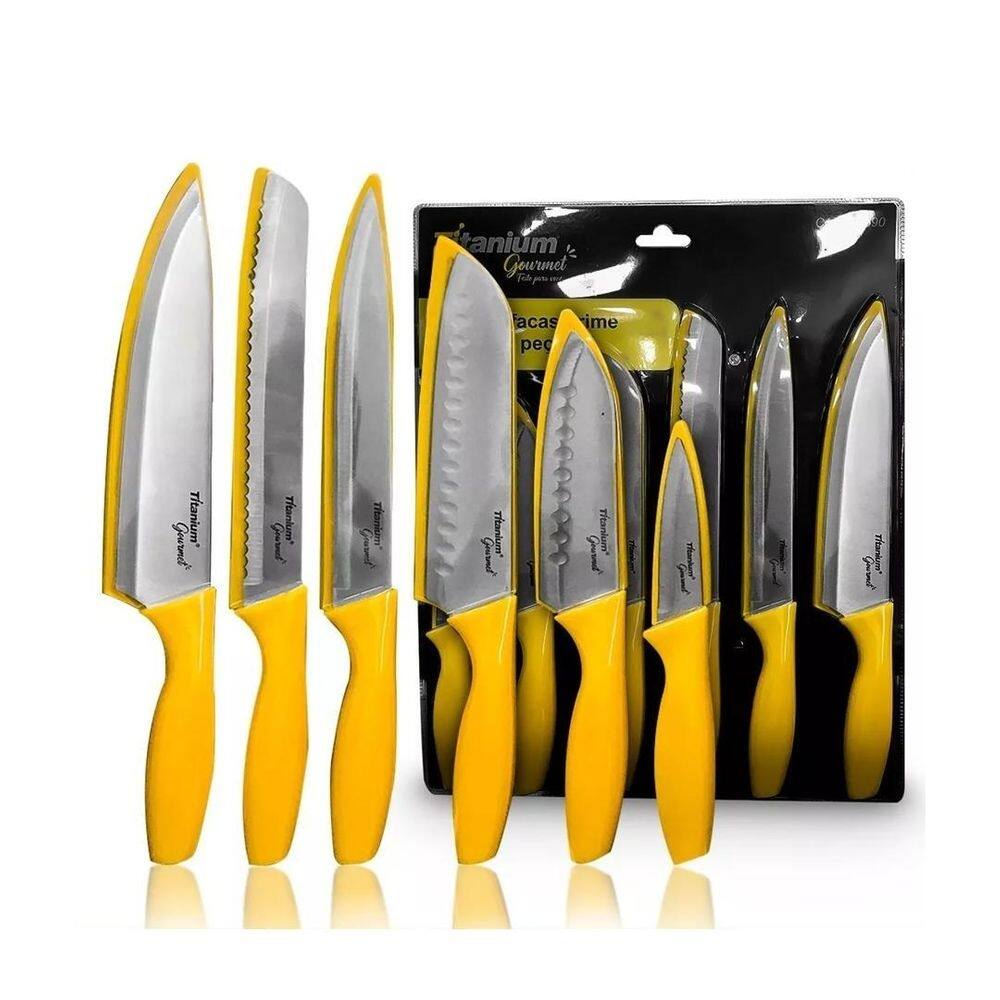Jogo de facas 6 peças prime aço inoxidável titanium gourmet