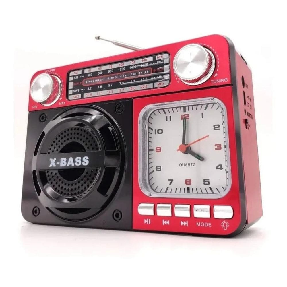 Radio relógio caixa de som bluetooth recarregável vermelho
