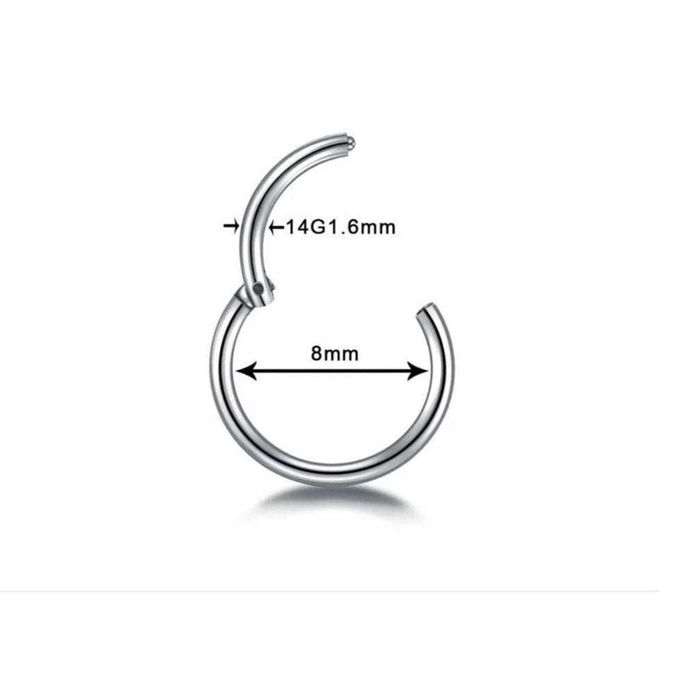 Piercing argola titânio septo helix cartilagem 8 mm prateado