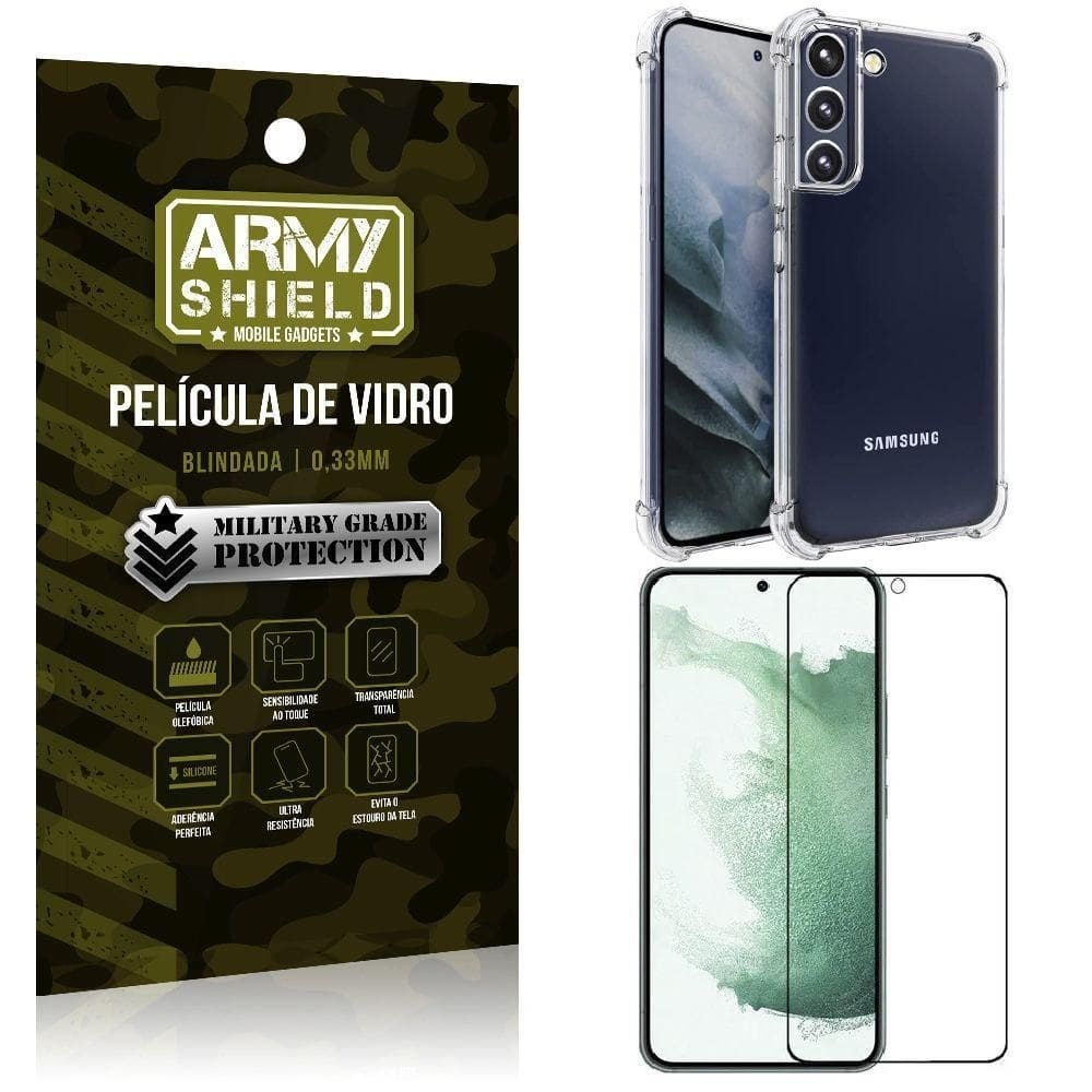 Kit proteção total samsung s22 com capa e película 3d