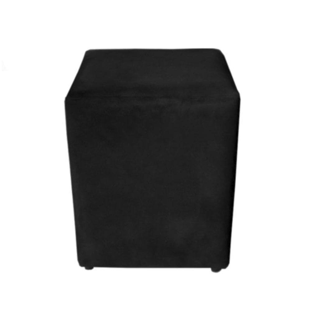 Puf quadrado cubo decorativo suede preto para sala quarto
