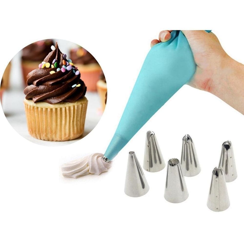 Kit confeitaria saco de silicone + 6 bicos + matriz