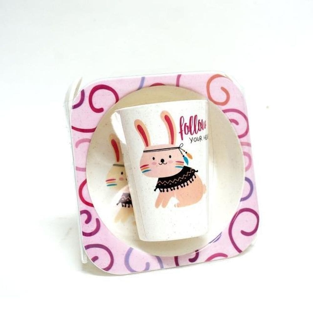 Conjunto papinha 4 peças plástico - lilás com coelho