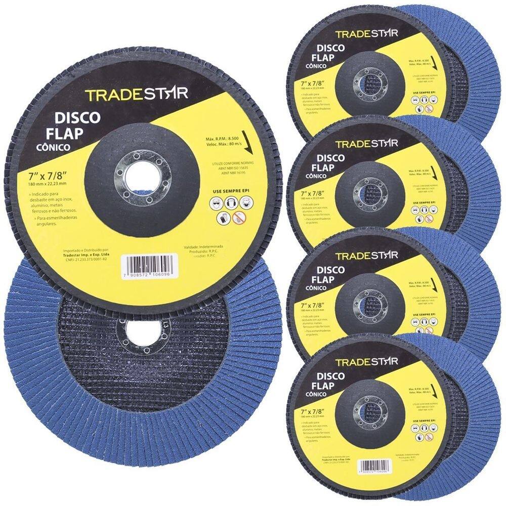 Kit disco de lixa flap 7 pol grão 40 para lixadeira 10 un
