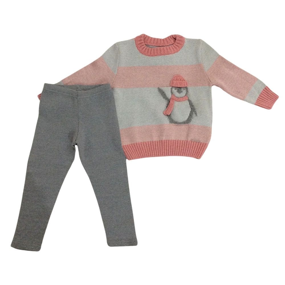 Conjunto tricot infantil fem Vira Mexe rose/cinza