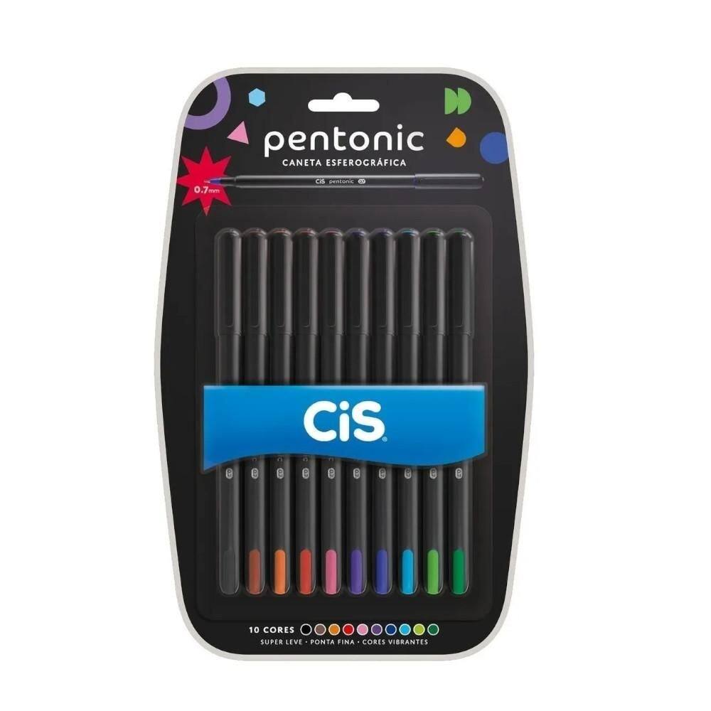 Caneta esferográfica cis pentonic com 10 cores
