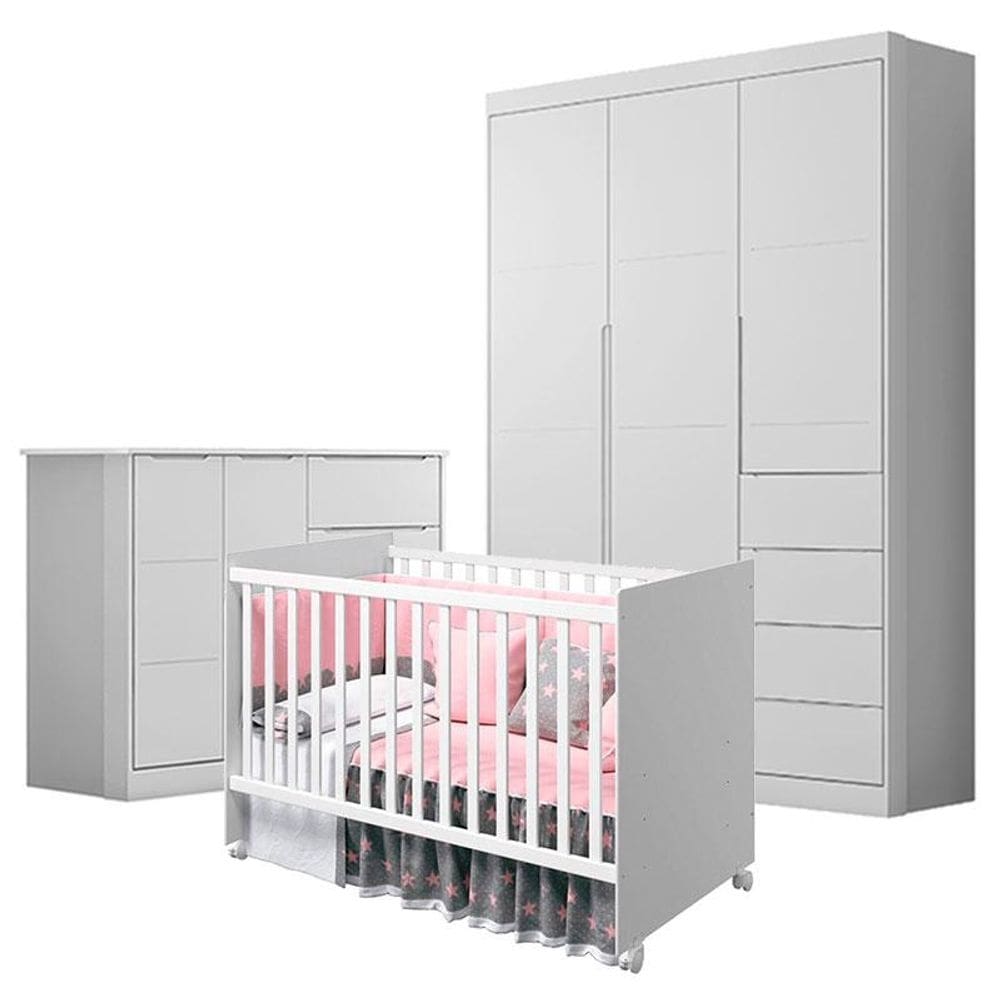 Quarto de Bebê Eloá com Berço Americano Tico Branco Acetinado – Phoenix Baby