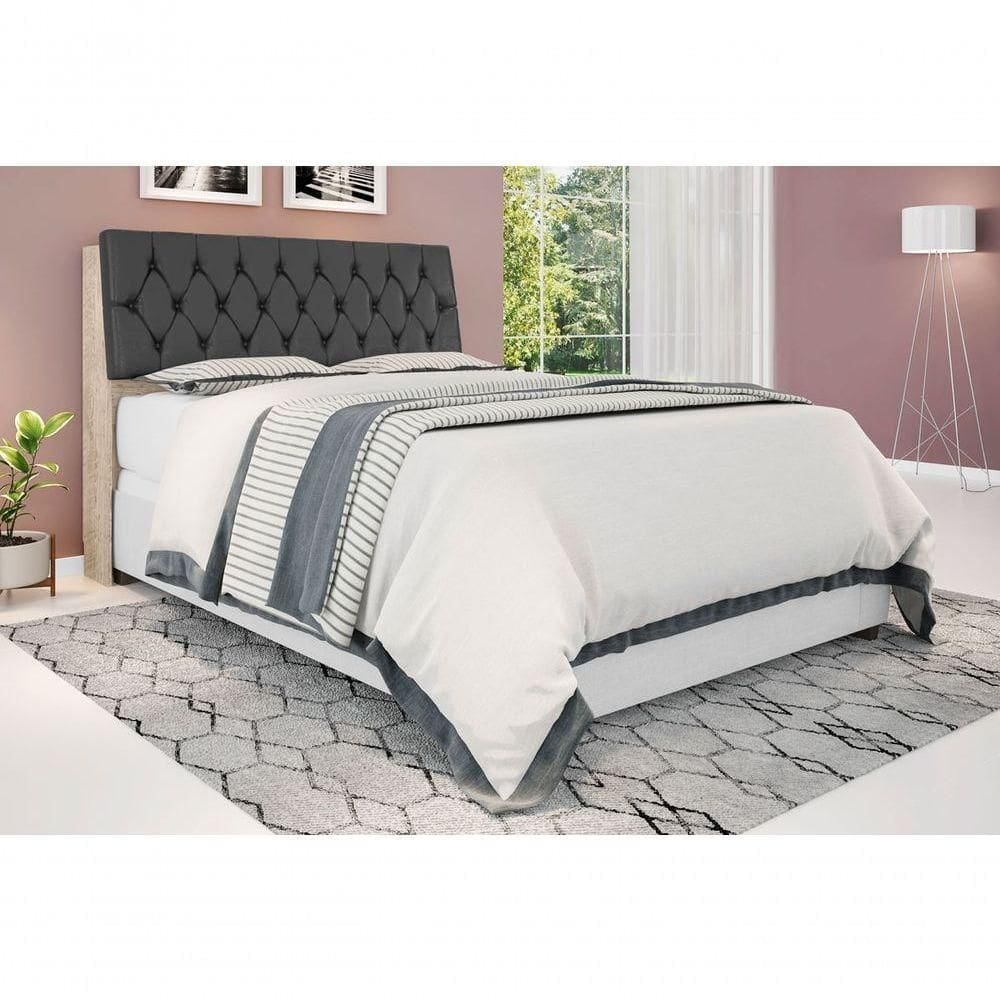 Cabeceira Box Queen Isis Amarula Com Capitonê Preto