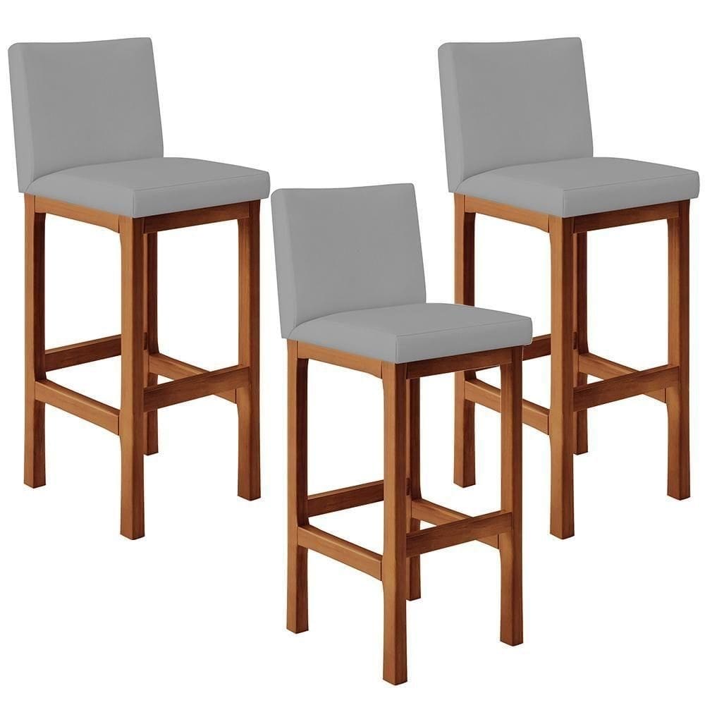 Kit 03 Banquetas Altas Para Cozinha Alya L02 Cinza