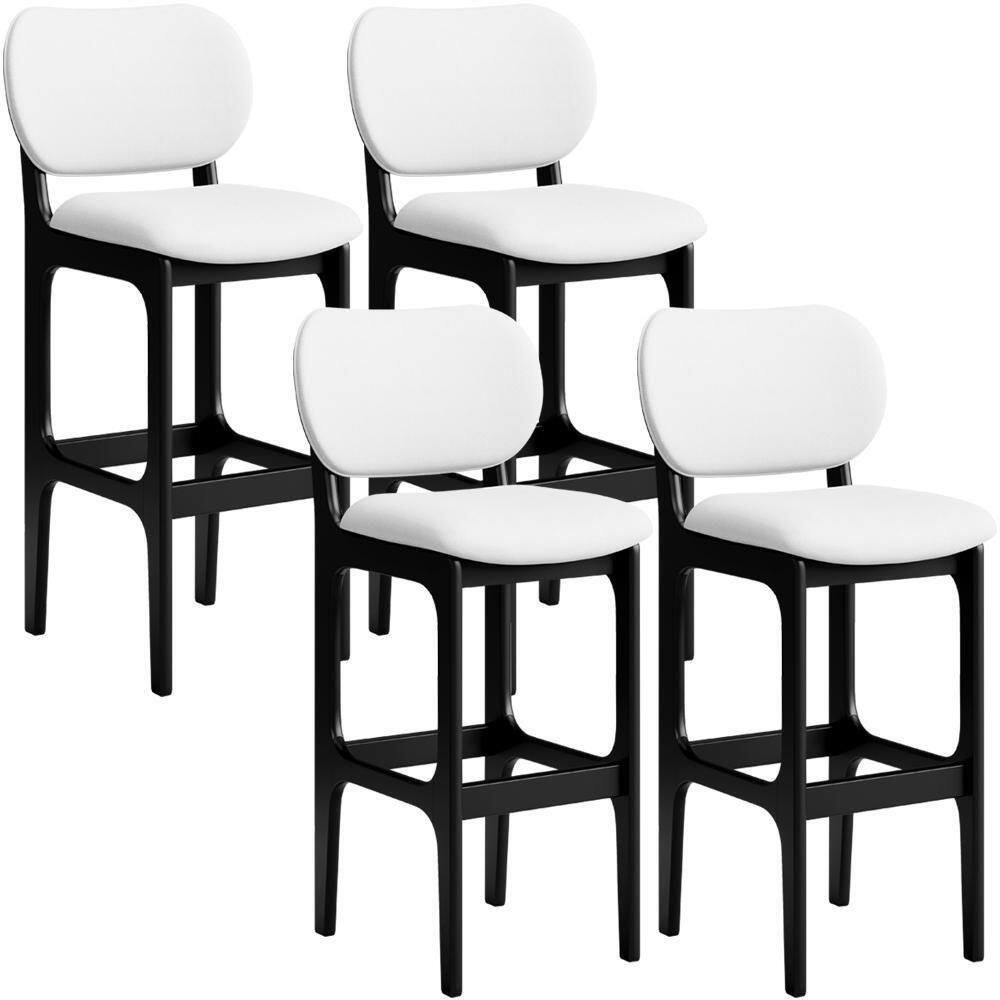 Kit 04 Banquetas Alta Para Cozinha Madeira Fixa Betta L02 Preto Facto Branco
