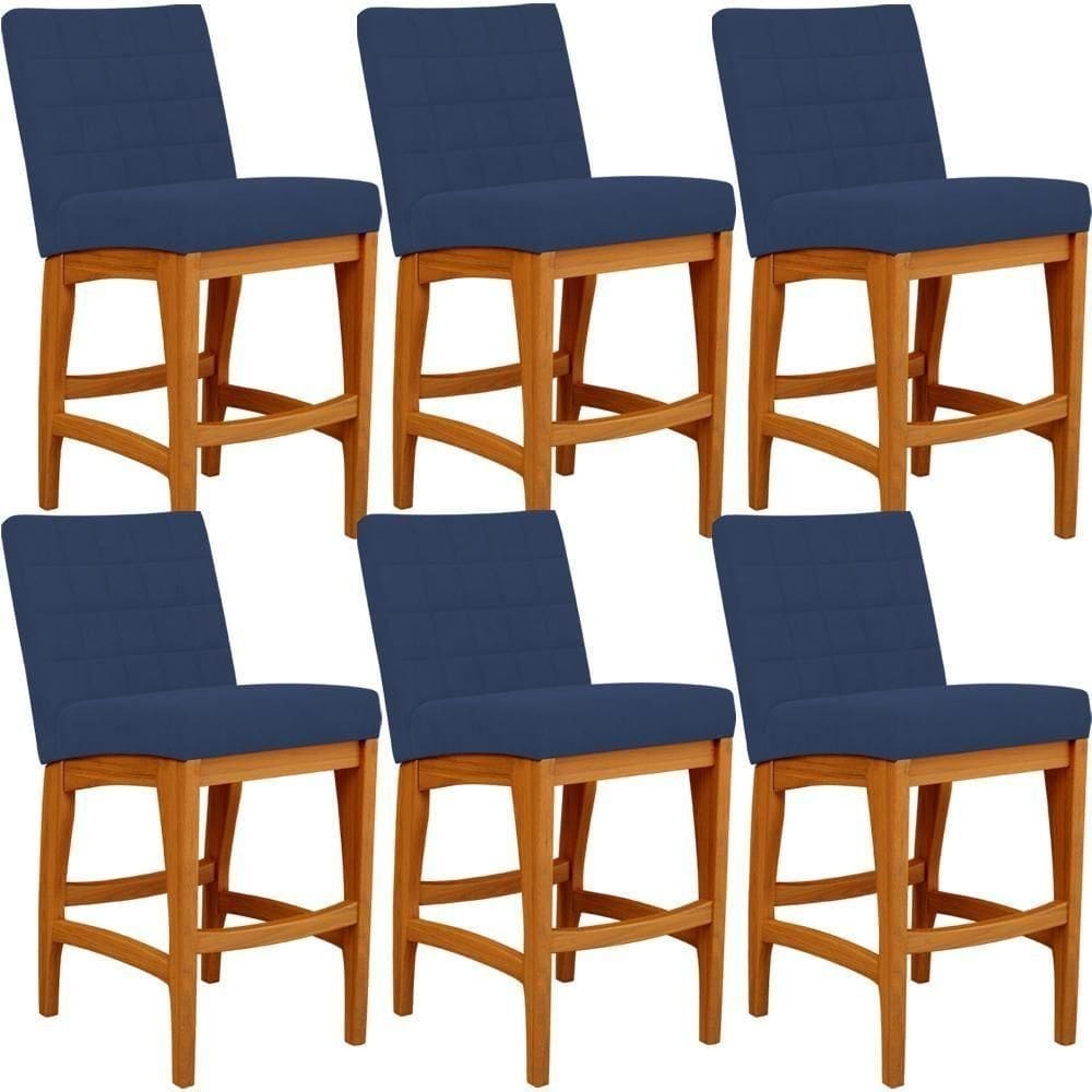 Kit 06 Banqueta Baixa Cozinha Bancada L02 Azul Marinho
