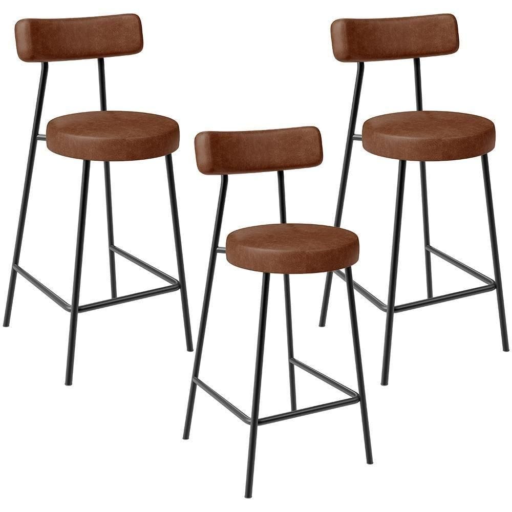 Kit 03 Banquetas Baixa Para Cozinha Sala De Jantar Bancada Milão L02 Couríssimo Marrom