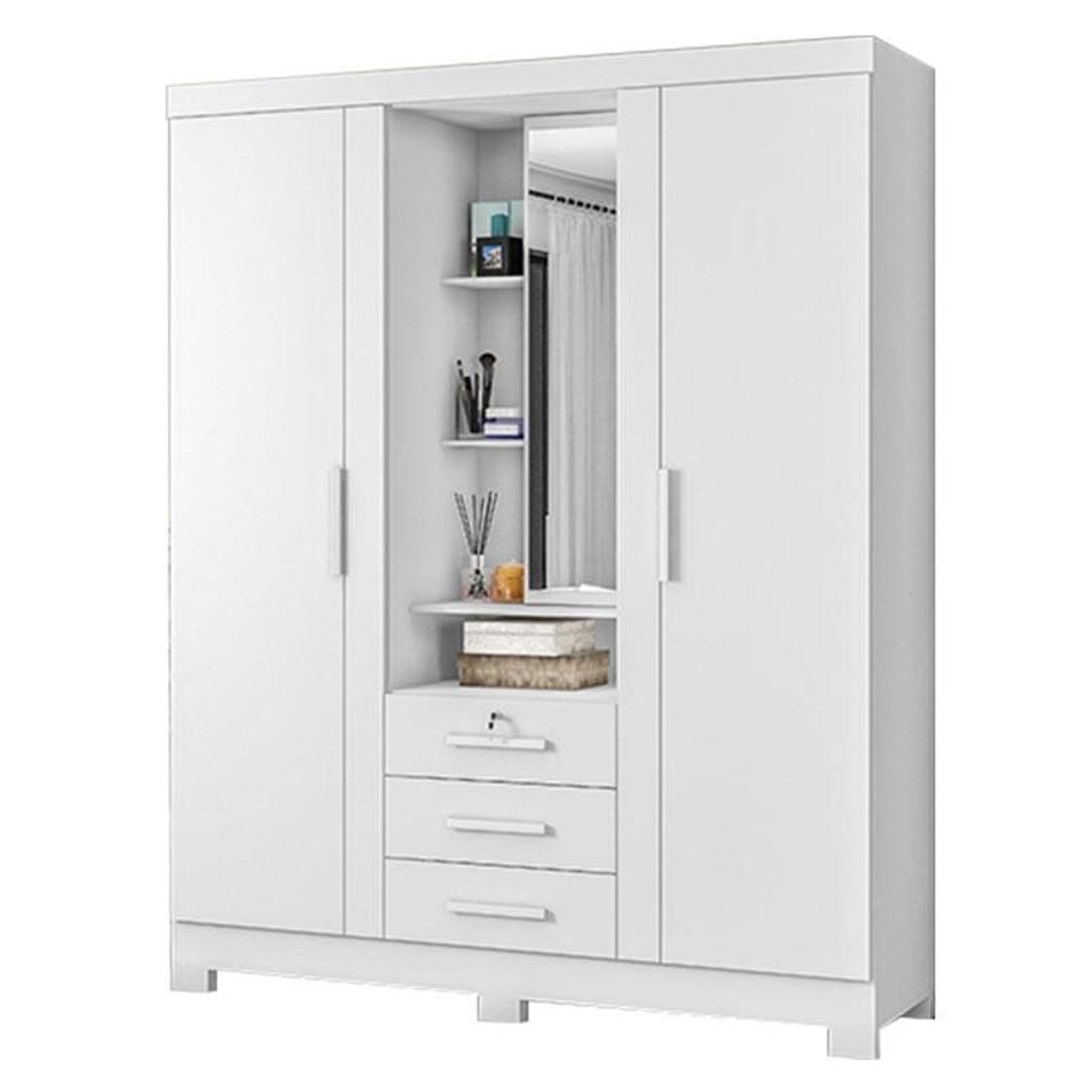 Guarda Roupa Solteiro Capelinha Premium 3 Portas Branco – Zanzini