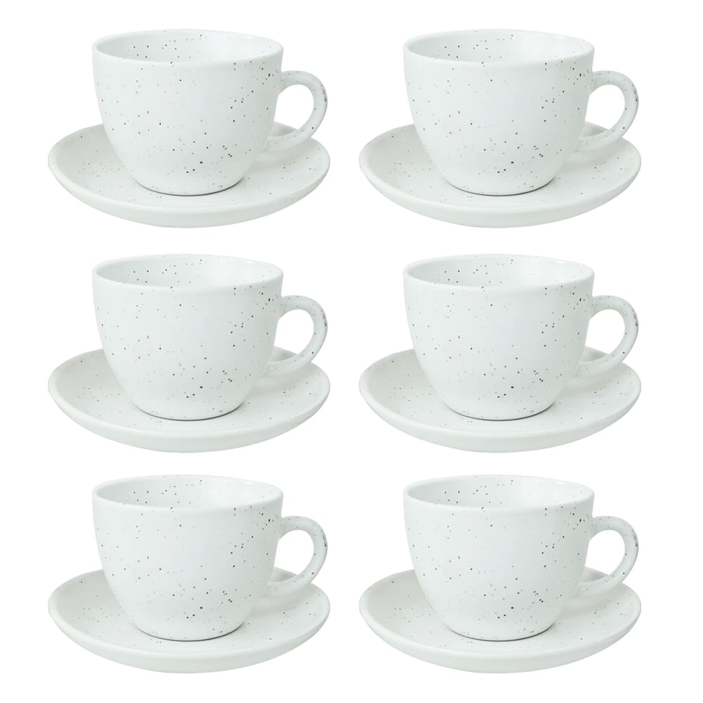 Jogo De Xícaras Ceramica Branca Com Pires 12 Peças 210Ml