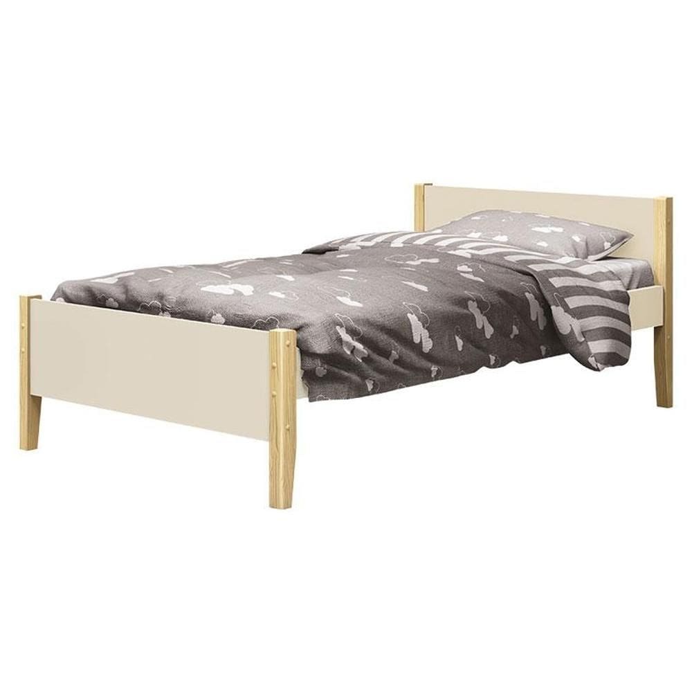 Cama Solteiro Simba Areia Acetinado com Pés Natural – Reller