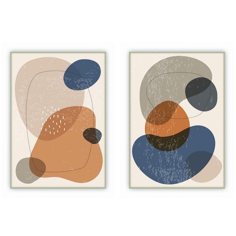 Kit Com 2 Quadros Decorativos Abstratos Com Moldura Para Sala Quarto Escritório 72x102 Abstrato 009