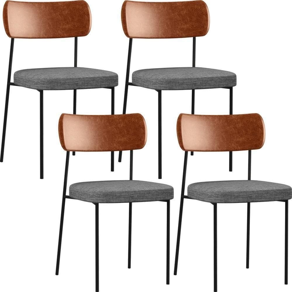 Kit 04 Cadeiras Sala De Jantar L02 Camel Cinza Escuro