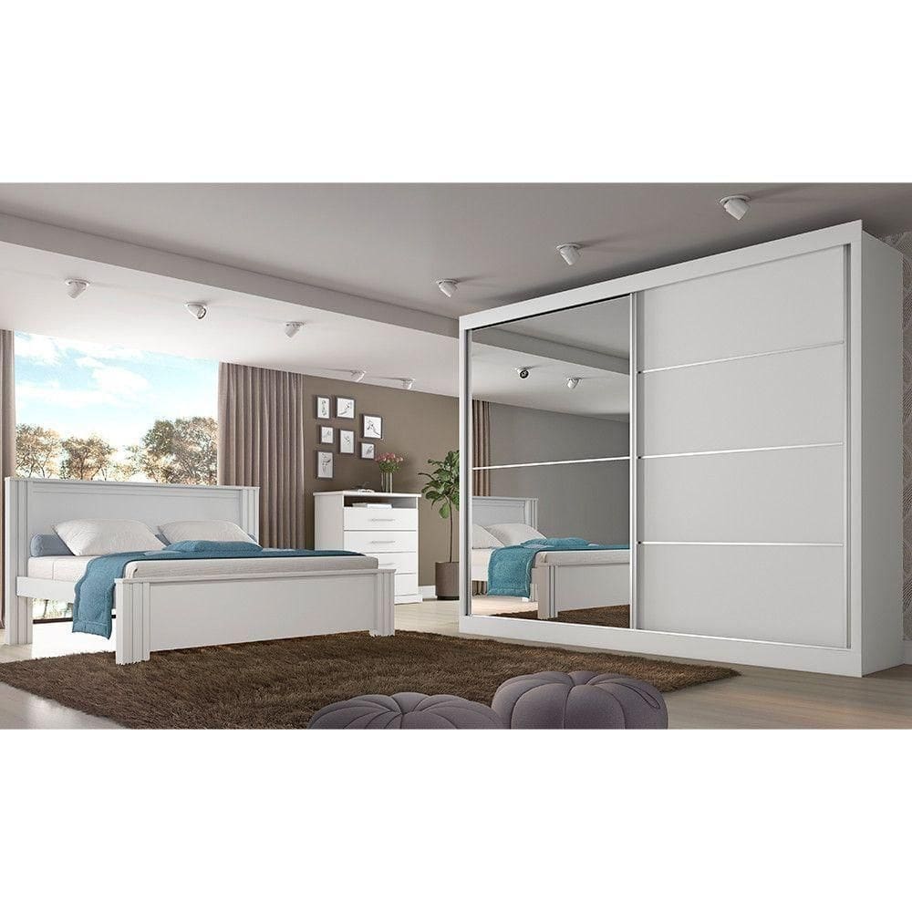 Roupeiro Verona Plus 2 Porta Espelhado Branco Acetinado