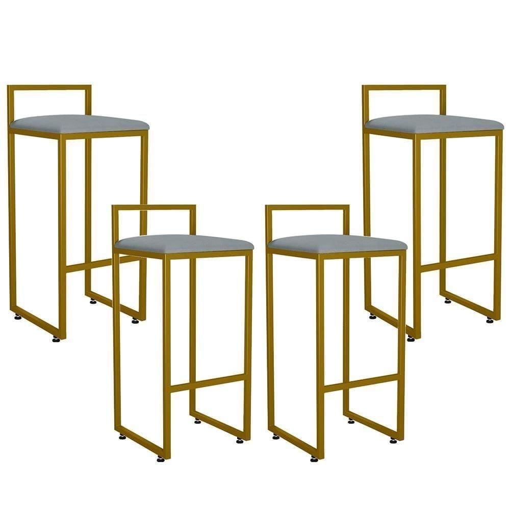 Kit 04 Banquetas Altas Cozinha Hanna L02 Dourado Cinza