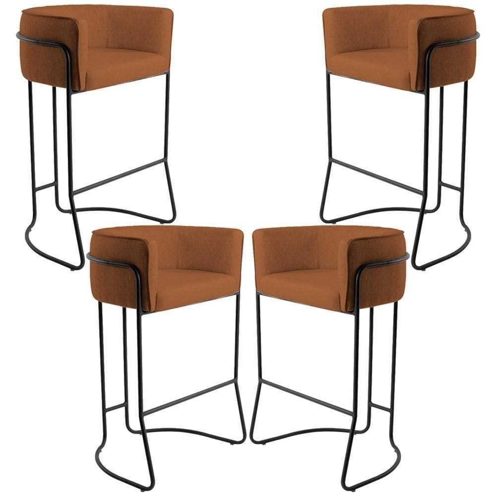 Kit 04 Banquetas Fixa Preto Veludo Telha C-262