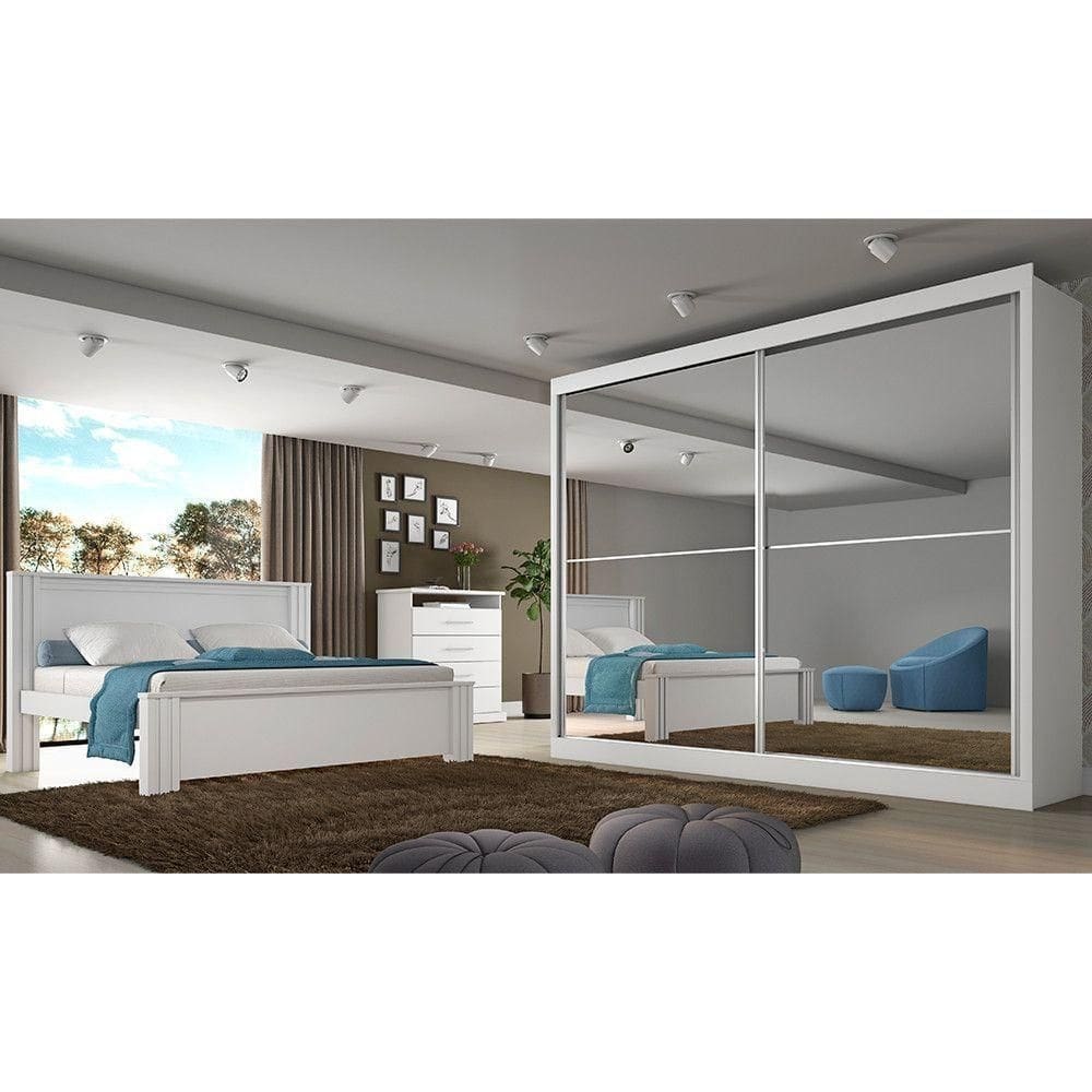 Roupeiro Verona Plus 2 Portas Espelhado Branco Acetinado