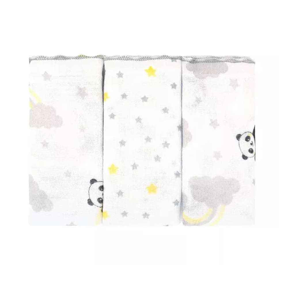 Pano De Boca Bublim Baby Panda Cinza Contém 03 Unidades 34Cm X 40Cm