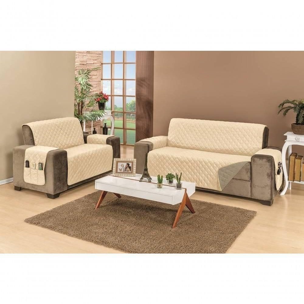 Protetor Para Sofá Dupla Face Manu 2 E 3 Lugares - Cáqui E Palha